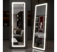 EDTEMI 63"x20" Full Length LED Mirror - Dimmable Standing/Wall Mounted with 3 Color Modes, Shatterproof Black Frame for Bedroom, Black