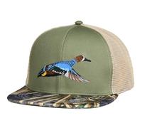 EDTREK Outdoorsman Pro Trucker Breathable Mesh Performance Cap - Flat Brim Snapback Hat, Blue Winged Teal - Olive Marsh Camo, One size