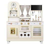 EDUBEBO Kids Kitchen playset, Wooden Play Kitchen, Height Adjustable, Comes with Various Kitchen Accessories, Ideal Role Play Toy Gift for Toddlers and Kids Ages 3-8 (White)