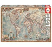Educa - 1500 Piece Political World Map Jigsaw Puzzle for Adults | Geography Flags Theme Educational Gift | Ages 14+ (16005)