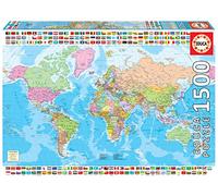 Educa Borras 18500 Map of The World with Flags 1500 Piece Jigsaw Puzzle, Multicoloured
