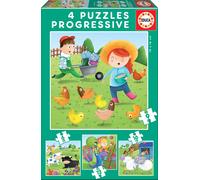 Educa 17145, Bauernhof, 4-in-1 Puzzleset für Kinder ab 3 Jahren, Farm
