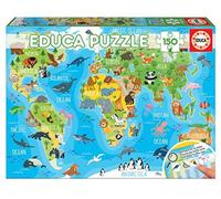 150 Piece Puzzle, Animals World Map, by EDUCA blue