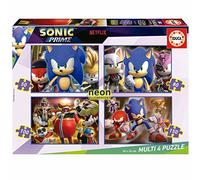 Educa 19631 Multi 4 Jigsaw Puzzles Sonic Prime 50+80+100+150 Neon, Assorted, 34 x 24 cm