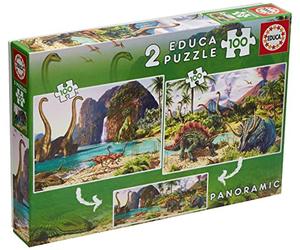 Educa - 2x100 Dino World Jigsaw Puzzles Dinosaur Theme | Perfect Fitting Pieces | Educational Toy | Ages 6+ (15620)