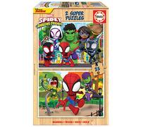 Educa - 2x25 Spidey & His Amazing Friends, 2 Sturdy Eco Wood Puzzles with 25 Pieces Each, Fun by Double Game, Measures: 26 x 18 cm, Ages 3 (19289)