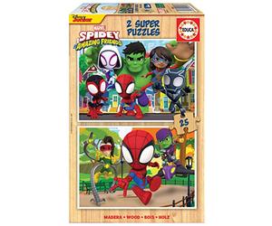Educa - 2x25 Spidey & His Amazing Friends, 2 Sturdy Eco Wood Puzzles with 25 Pieces Each, Fun by Double Game, Measures: 26 x 18 cm, Ages 3 (19289)