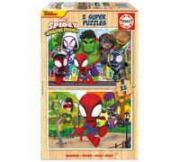 Educa - 2x25 Spidey & His Amazing Friends, 2 Sturdy Eco Wood Puzzles with 25 Pieces Each, Fun by Double Game, Measures: 26 x 18 cm, Ages 3 (19289)