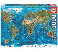 Educa 84126681902 19022 1000 Piece Puzzle for Adults and Children, Landmarks, World map, Standard Size