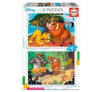 Educa - Disney Animals Lion King, Jungle Book, Simba, Baloo 2 Puzzles x 20 Pieces, Multicolor (18103)