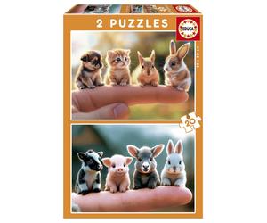 Educa - Set van 2 puzzels voor kinderen met 20 stukjes, baby's, dieren, afmeting