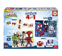 Educa - Spidey & Friends Superpack | Children's Board Games and Puzzles: Dominoes, Identic with 28 Cards and 2 25 and 50 Piece Puzzles. Children's Game for 3, 4 and 5 Years (19682)