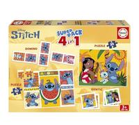 Educa - Superpack 4 in 1 Stitch | 4 Educational Games: 2 Puzzles, Memo & Dominoes | Educational Disney Toy for Children | From 3 Years (20474)