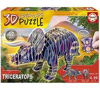 Educa - Triceratops 3D Creature Puzzle with 67 Cardboard Pieces | Build Standing Dinosaur No Glue Required | Numbered Assembly Guide | Ages 6+ (19183)