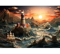 Education Intellectual Toy Puzzle Lighthouse Seashore Ocean Beach Seagulls Sailboat Wooden Puzzle Art DIY Toy Gift Fun Challenging Educational Gift Art Home Decor_1000pcs