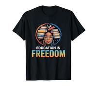 Education is Freedom Black Woman Afro Books Reading Design T-Shirt