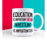 Education is Important but Wrestling is Importanter Mug, Novelty Funny Thank You Gift, Birthday Cup