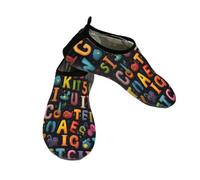 Education Letters Water Shoes for Women Men, Colorful Alphabets Quick-Dry Swim Shoes Lightweight Barefoot Aqua Socks for Beach Surfing Sports Pool Yoga Driving Running, S