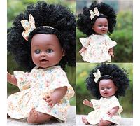 Education Play Lifelike 35cm Dolls African Baby Black Girl Toys for Imaginative Learning (E, One Size)