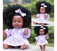 Education Play Lifelike 35cm Dolls African Baby Black Girl Toys for Imaginative Learning (Purple, One Size)