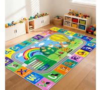 Educational 3x5 Kids Rug for Playroom，Non Slip Washable Play Mat with Alphabet Numbers Seasons Animal Color Fruit, Kids Area Rug Classroom Carpet Rug for Children Nursery Toddler Room Decor