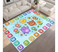 Educational ABC Alphabet Rug for Playroom, Cute Cartoon Monster & Bear 26 Letters Learning Carpet Soft Short Pile Children's Interactive Cognition Play Mat for Daycare Nursery Decor （60 x 90 cm）