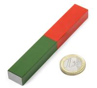 Educational Bar Block Magnet rectangular 100 x 15 mm, red-green coated - 400°C - Power AlNiCo Magnets for Experiments, Science & Education