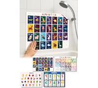 Educational Bath Posters for Toddlers - Waterproof, Tearproof, Water-Adhesive Learning Charts - Montessori ABCs, Numbers, Colors, Fruits - Made in Japan - Sticks Easily to Tile or Glass - Kids Ages 0