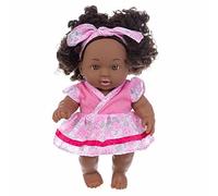 Educational Black Doll for Imaginative Play 8 Inch Realistic Curly Newborn Doll Perfect Nurturing Toy for Kids Role Play Experience (D, One Size)
