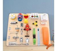 Educational Busy Board Montessori Wooden Sensory Toys Learning Motor Skills Preschool Dyzi Khaki One Size