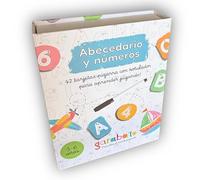 Educational Cards Spanish Alphabet XL - Upper and Lower Case Letters + Numbers 1 to 10 - Educational Game 3 to 6 Years - Erasable Montessori Flashcards with Marker and Magnetic Box