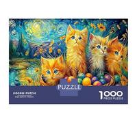 Educational Game Challenge 1000 Piece Vibrant Floral Eggs - Premium Cardstock Easter Kittens for Teen Puzzle Fans (12-18 Years) & Best Gift for Puzzle Lovers 38x26cm/1000pcs