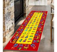 Educational Kids Runner Rug, 100x300cm ABC Alphabet, Numbers Symbols Learning Area Carpet for Children's Bedroom, Playroom Nursery Non-Slip, Washable Colorful Classroom Teaching Mat-Red/Yellow