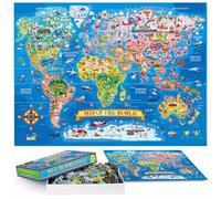 Educational & Learning Map Jigsaw Puzzle, Geography Puzzle with Continents & Countries - learn map Jigsaw for Kids Age 7+, Fun Activity for the for Children (World Map)