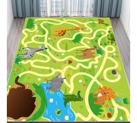 Educational Maze Play Area Rug 60x90cm, Animal Jungle Theme Classroom Rugs,Zoo Play Mat， Non-Slip Washable Soft Floor Carpet with Deer, Lion, Zebra Patterns for Playroom, Bedroom