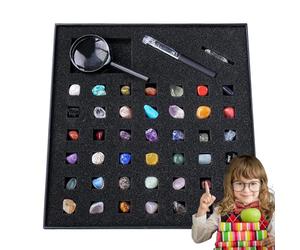 Educational Mineral Set - & Rock Kit, Natural Rock Specimens with Brilliant Finish, Informational Learning Guide, Collection Friendly Display