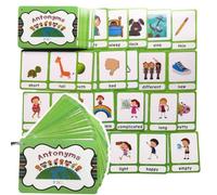 Educational Opposite Word Learning Cards Preschool Review Collection with Lamination Coating, Metal Holder, Rounded Corners, 51 Pieces 13.6 X 9.2 Cm Opposite Word Cards Antonym Learning Preschool Deck