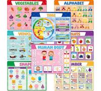 Educational Placemats for Kids Set of 8 Preschool Table Mat 17×13×0.04in | Toddler Table Mat, Time, Number, Human Body, Shapes, Fruits, Vegetables, Vehicles, Alphabet for School Dining Table