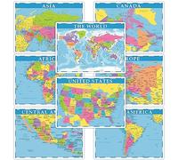 Educational Placemats for Kids Set of 8 World Map Placemat Non Slip Washable Eat Table Mat USA, Europe, Asia, Africa, South America, Central America, Canada Maps for Primary School Dining Table