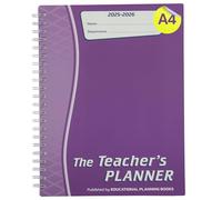 Educational Planning Books - The Teachers Planner Wirobound 2025-26 | A4 Teacher Planner, 6 Periods, Page-a-Day Teacher Notebook - Purple (TP3-P)