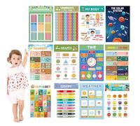 Educational Poster Set, 12 Pieces School Learning Charts Featuring Time, Numbers, & Letters for Preschool Boys and Girls, Ideal for Travel, Home Playtime, Homeschool Skill Development