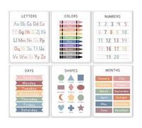 Educational Posters for Kids - Learning Posters for Toddlers, Preschool & Kindergarten - Boho Pastel Prints (Alphabet, Numbers, Colours, Days, Months, Shapes) - Nursery, Classroom & Homeschool Decor