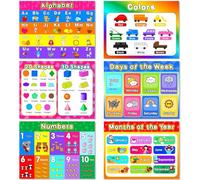 Educational Preschool Placemats for Kids Set of 6 Reusable Plastic Toddler Placemat Non Slip Washable Children Montessori Eat Table Mat for Nursery Homeschool Kindergarten Classroom Dining Table