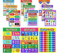 Educational Preschool Poster for Toddler and Kid with Glue Point Dot for Nursery Homeschool Kindergarten Classroom - Teach Numbers Alphabet Colors Days and More 16 x 11 Inch (12 Pieces, English Style)
