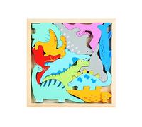 Educational Puzzle, Wooden Learning Toy for Children with Durable Wood Construction, Dinosaur Puzzle for Preschool School Birthday Party Favors Family Girl Boy Hand-Eye Coordination Br