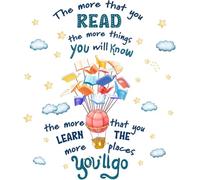 Educational Reading Wall Decal for Kids - Hot Air Balloon and Book Design with Inspirational Quote - Removable Vinyl Sticker for Classroom, Reading Corner, Preschool, Library, or Homeschool Decor