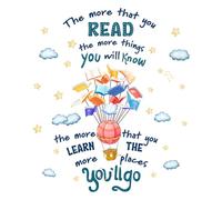 Educational Reading Wall Decal for Kids - Hot Air Balloon and Book Design with Inspirational Quote - Removable Vinyl Sticker for Classroom, Reading Corner, Preschool, Library, or Homeschool Decor