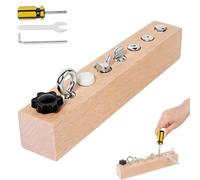 Educational Screw-Tightening Busy Board, Activity Board with Wooden Screwdriver Set, Interactive Learning Tool for Hand-Eye Coordination & Focus Development (8-hole)