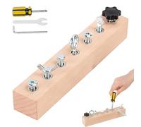Educational Screw-Tightening Busy Board, Activity Board with Wooden Screwdriver Set, Interactive Learning Tool for Hand-Eye Coordination & Focus Development (7-hole)