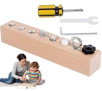 Educational Screw-Tightening Busy Board for Toddlers - Activity Board with Wooden Screwdriver Set, Enhances Focus, Fine Motor & Hand-Eye Coordination (8 Holes)